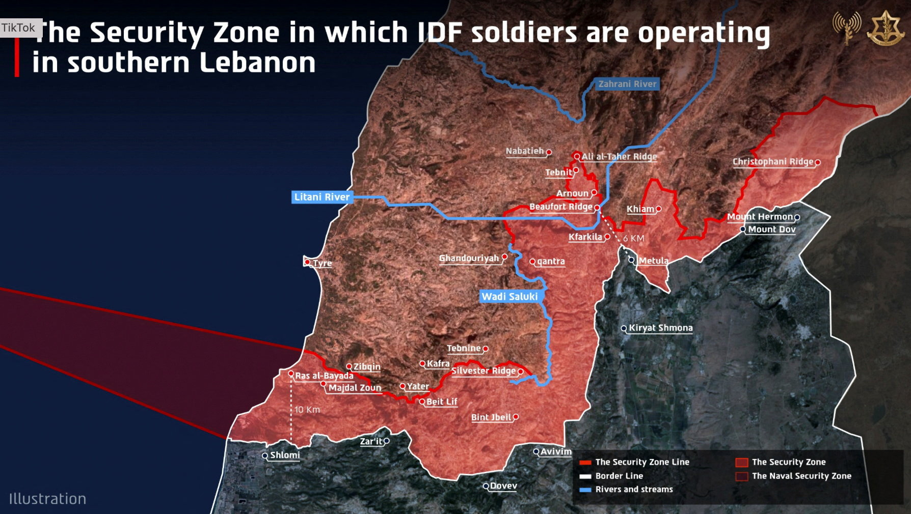 Ο χάρτης των IDF με τα στρατεύματα στο νότιο Λίβανο.
