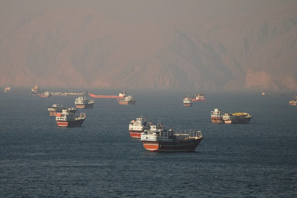 Vessels at the Strait of Hormuz, as seen from Musandam, Oman