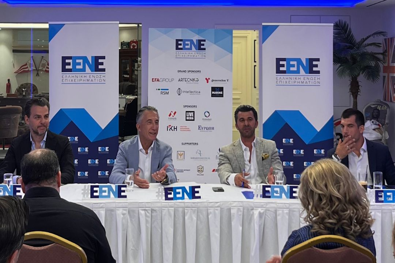 Προέδρος Ε.ΕΝ.Ε., Κρίστιαν Χατζημηνάς - Επίτιμος Προέδρος Ε.ΕΝ.Ε., Βασίλης Αποστολόπουλος - Γενικός Γραμματέας Ε.ΕΝ.Ε. Θωμάς Αποστολίδης - Γενικός Διευθυντής Ε.ΕΝ.Ε., Παύλος Ευθυμίου