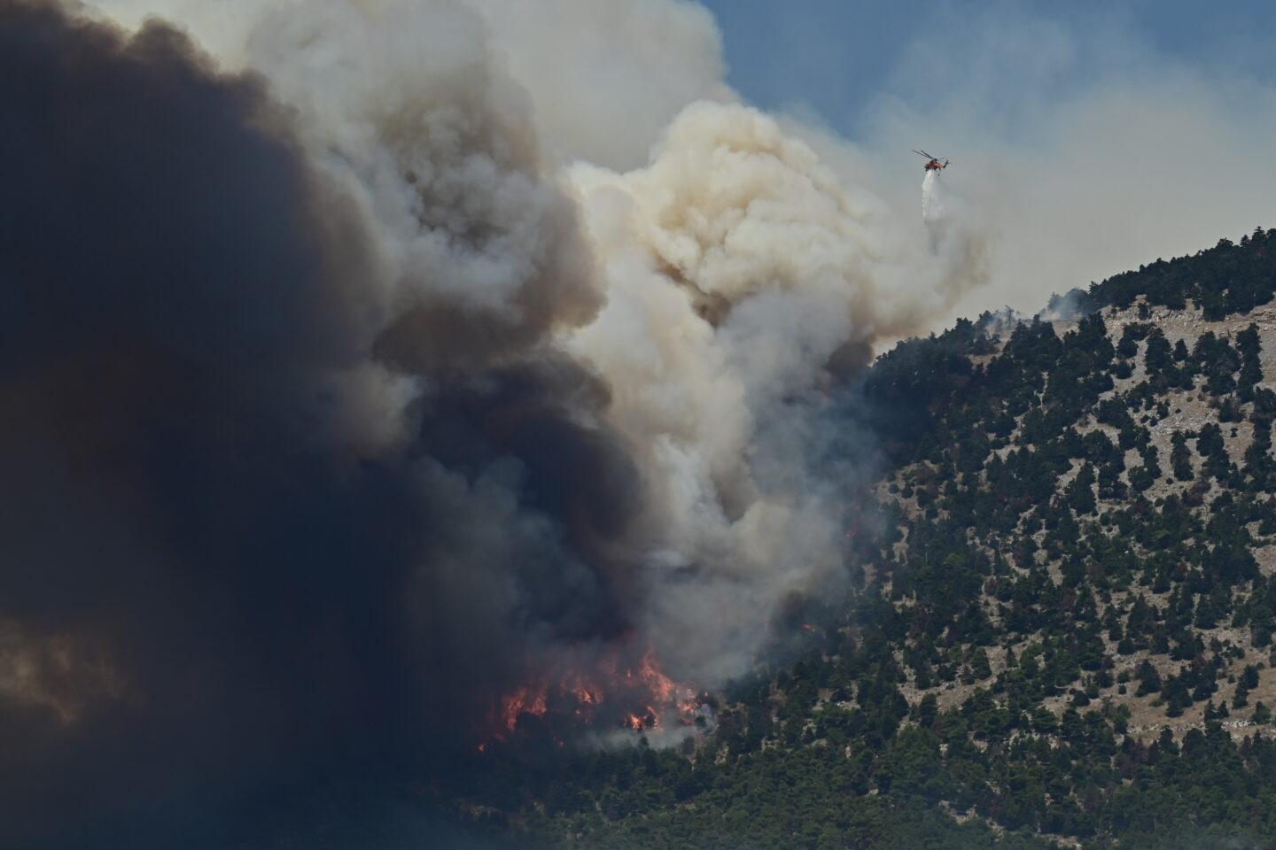 Για 4η ημέρα συνεχίζεται η μάχη με την μεγάλη πυρκαγιά που ξεκίνησε από την Βοιωτία και επεκτάθηκε και στην Αττική / ΜΙΧΑΛΗΣ ΚΑΡΑΓΙΑΝΝΗΣ / EUROKINISSI