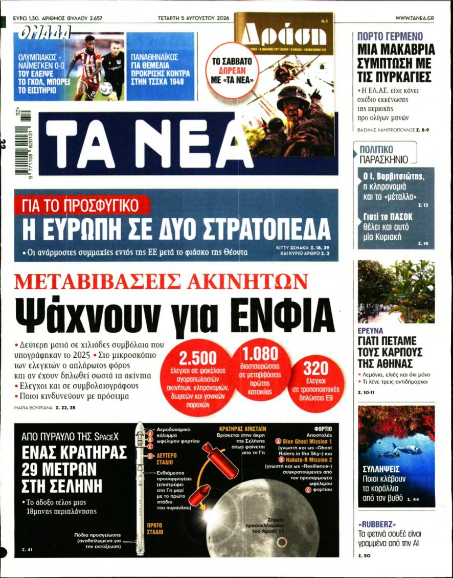 ΤΑ ΝΕΑ – 05/08/2026 εξώφυλλο