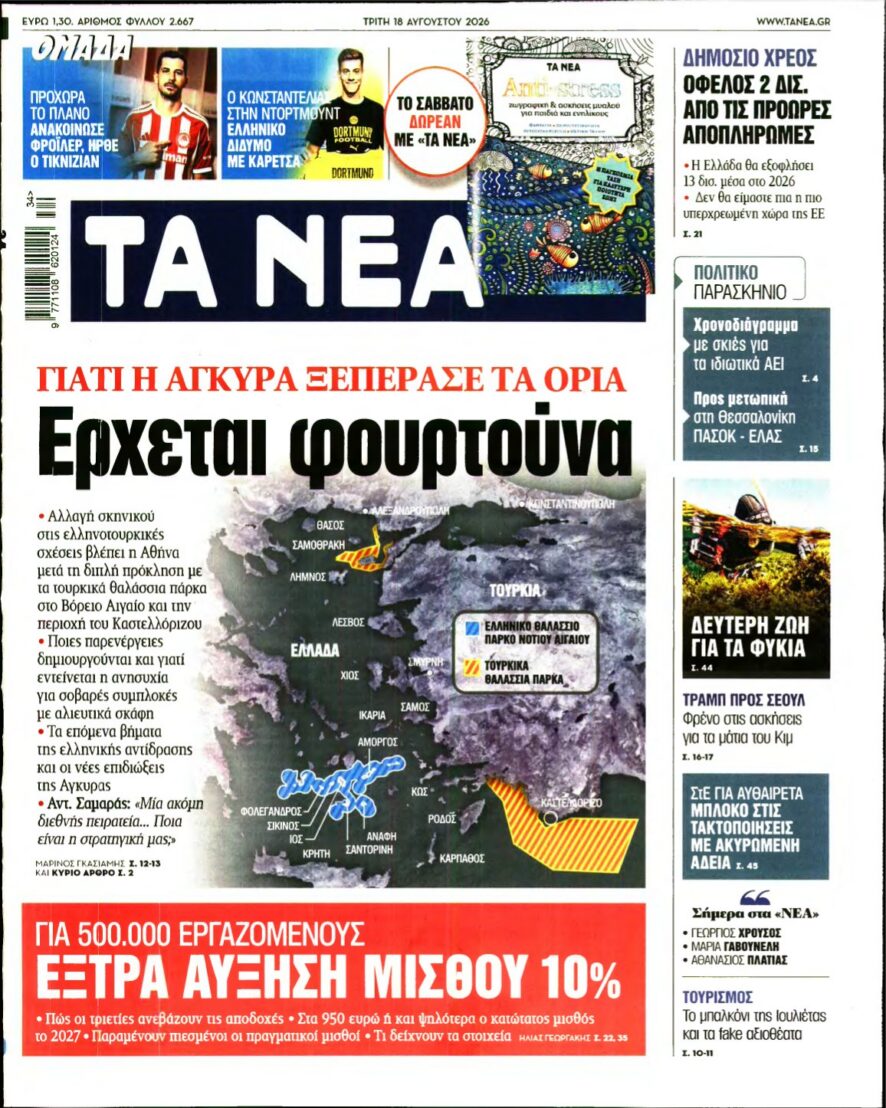ΤΑ ΝΕΑ – 18/08/2026 εξώφυλλο