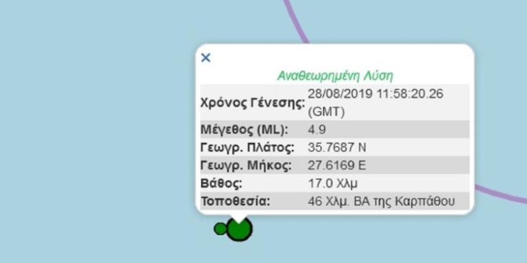 Σεισμική δόνηση στα Δωδεκάνησα